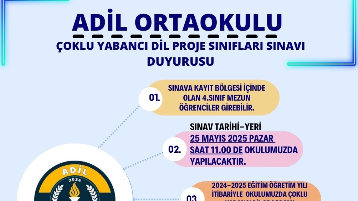 Okulumuzun Çoklu Yabancı Sınıfları Sınavı Duyurusu